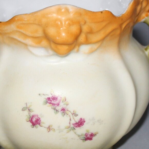 Ornate Lionhead Porcelain Jardiniere | Victorian Era Cache Pot - Picture 6 of 9